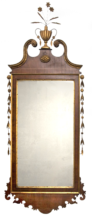 Looking Glass, Mahogany, gilded wood, string-inlay and gesso on wire, Image 1